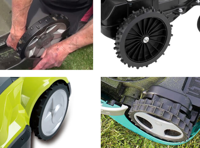 4 przykłady rodzajów kół w systemach jezdnych kosiarek automatycznych